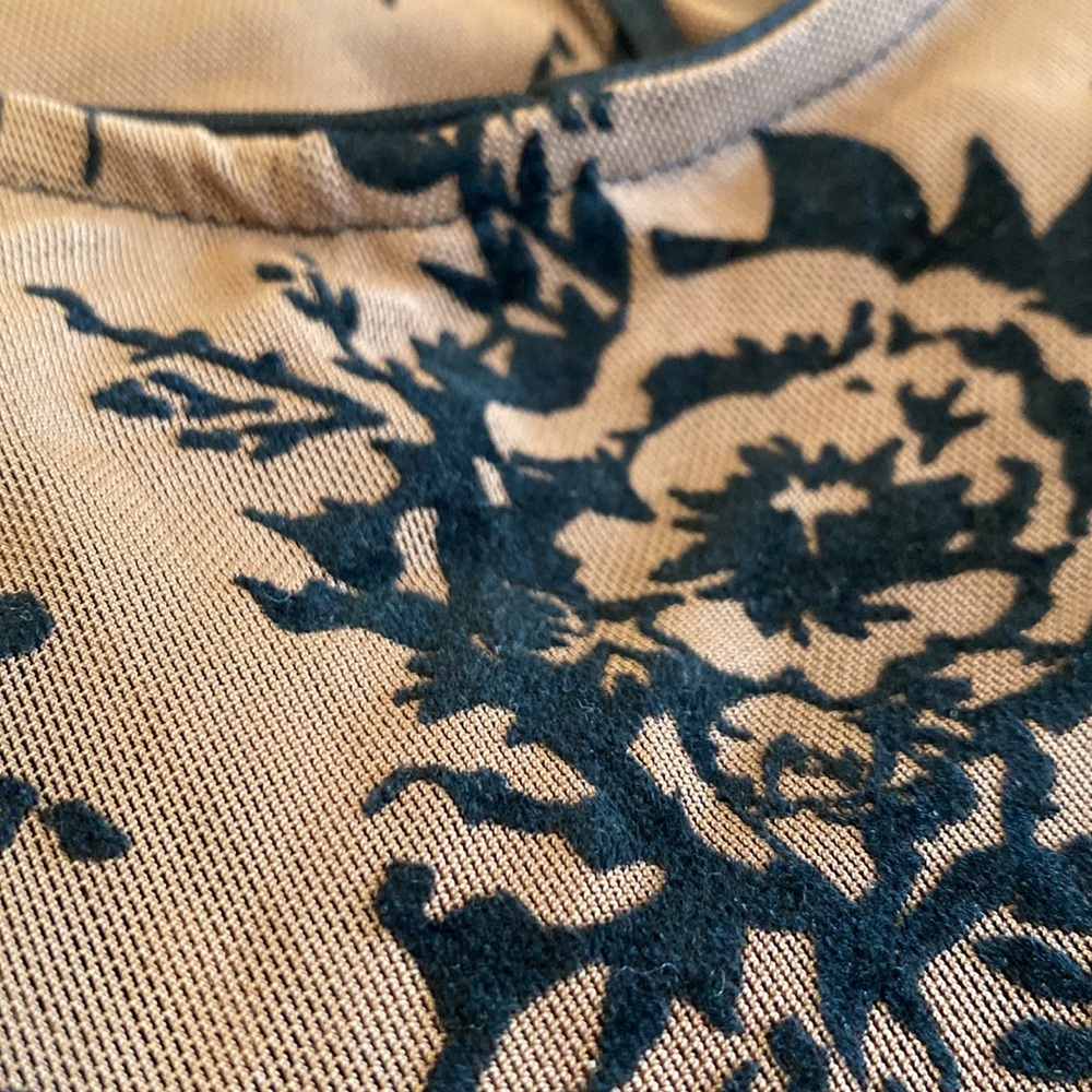 Cute Black Velvet Flower on Brown sheer one piece